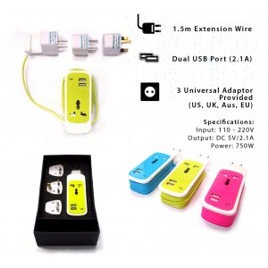 3 in 1-Dual USB - Multi Charge Universal Travel Adaptor